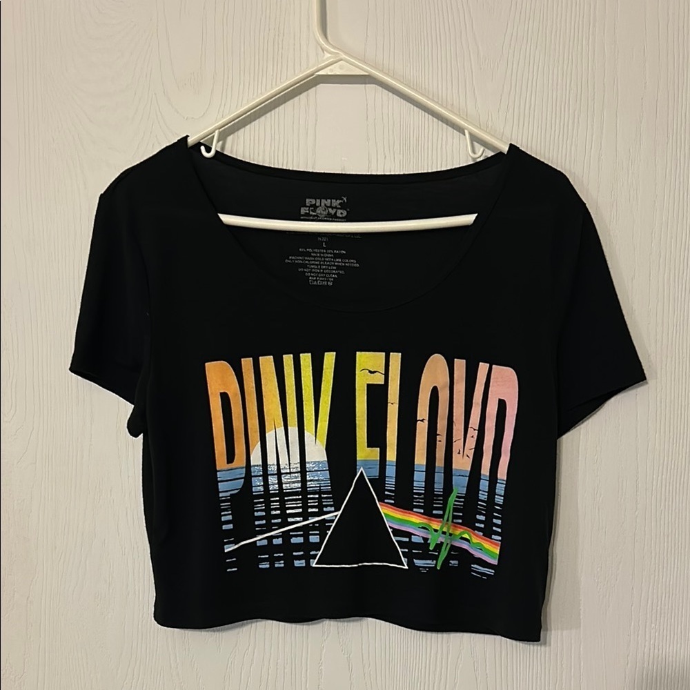Pink Floyd Women's Black and Multicolor Short Sleeve Crop Top